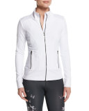 Full-Zip Moto Sport Jacket, White/Glossy