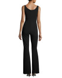 Norette Sleeveless Flare-Leg Jersey Jumpsuit, Black
