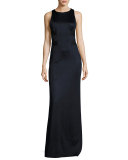 Sleeveless Cutout-Side Jersey Gown, Black