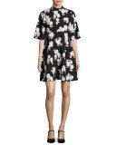 posy floral swing dress, black