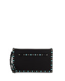 Rockstud Turquoise Medium Flap Clutch Bag, Black