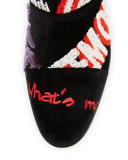 Embroidered Velvet Ankle Boot, Black