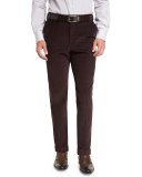 Pincord Flat-Front Trousers, Burgundy