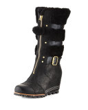 Helen Zip-Front Wedge Boot, Black