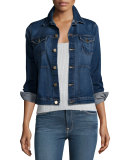 Le Jacket Piping Button-Front Denim Jacket, Shore Coast