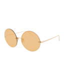 Rimless Round Mirrored Sunglasses, Gold