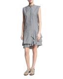 Striped Monili-Collar Ruffle-Hem Dress, Multi