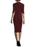 Half-Sleeve Knit Bodycon Cocktail Dress, Bordeaux