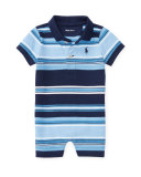 Striped Cotton Mesh Shortall, Blue, Size 3-18 Months