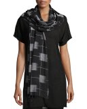 Organic Cotton Gridded Ikat Scarf, Black