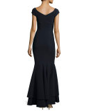 Naima Long Ruffled Gown, Navy