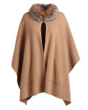Fur-Trim Cashmere Cape, Tuscany