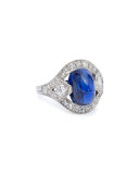 Estate Art Deco Sapphire Cabochon & Diamond Ring, Size 5