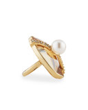 Asymmetric Crystal Simulated-Pearl Ring