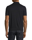 Cotton/Silk Short-Sleeve Polo Shirt, Black