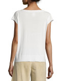 Decoupe Cap-Sleeve Eyelet Sweater, Cloud