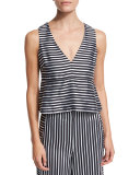 Joanna Sleeveless Striped Satin Peplum Top, Navy