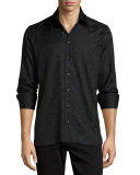 Tonal Jacquard Long-Sleeve Sport Shirt, Navy