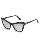 Valesca Cat-Eye Flash Sunglasses, Turquoise/Dark Havana