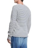 Raw-Edge Striped Knit Cotton Crewneck Sweater, Off White/Navy