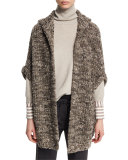 Paillette Ribbed Hooded Poncho, Moss