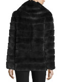 Banded Asymmetric Fur Coat, Dark Gray