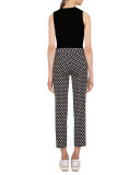 Franca Dot-Print Ankle Pants, Black/Cream