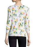 3/4-Sleeve Round-Neck Printed Tee, Multi Colors