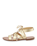 suno metallic lace-up flat sandal, gold