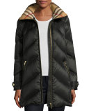 Chevron Quilted Down Puffer Coat 