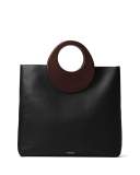Summerset Wooden-Handle Leather Tote, Black