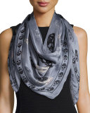 Silk Mixed Skull Foulard Scarf, Gray/Black