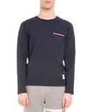 Striped-Trim Long-Sleeve Crewneck T-Shirt, Navy
