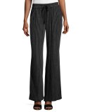 Aryn Metallic-Stripe Drawstring Pants, Black