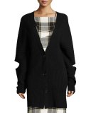 Toni Cutout Ribbed Wool-Blend Cardigan, Black