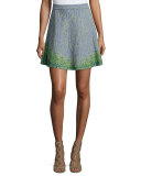 Beaded Jacquard A-Line Skirt, Sky Blue