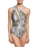 One-Shoulder Camo-Print One-Piece Swimsuit