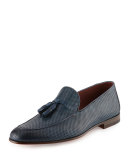 Perforated Leather Tassel Loafer, Blue