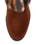 Gofurit Mink-Trim Ankle Boot, Brown