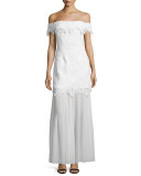 Off-the-Shoulder Guipure Lace Bridal Gown, White
