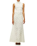 Sleeveless High-Neck Lace A-line Gown 