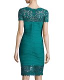 Lace-Trim Bandage Cocktail Dress, Blue