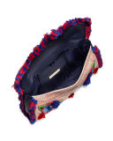 Embroidered Floral Flap Clutch Bag, Natural/Red/Blue