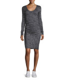 Twist Long-Sleeve Sheath Dress, Black Heather