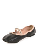 Rockstud Leather Ballerina Flat, Nero