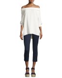 Marlo Silk Off-the-Shoulder Blouse w/ Ribbed Trim
