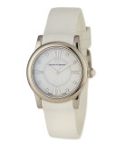 34mm Ceramic Diamond Watch w/Rubber Strap, White