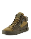 Men's Foxy London Canvas & Leather Studded Mid-Top Sneaker, Olive