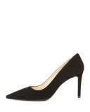 Suede Point-Toe Pump, Nero