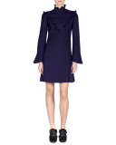 Long-Sleeve Ruffle-Trim Dress, Amethyst